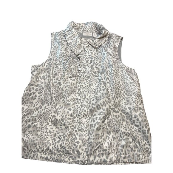 Chicos Weekends Sleeveless Animal Print Vest White Gray Full Zip Size 2 M 12 - Picture 1 of 5
